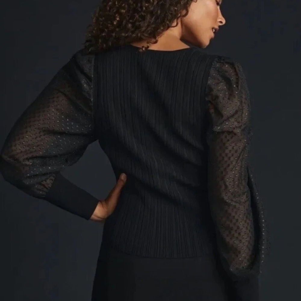 Anthropologie Puff Sleeve Shimmer Sweater in Black - Picture 11 of 16